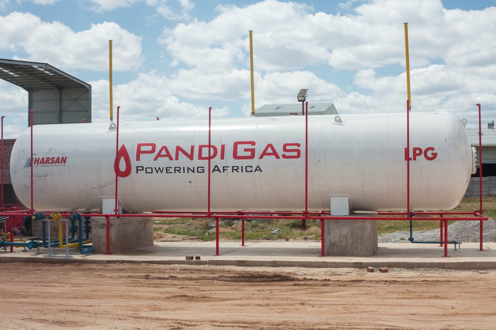 Pandi Gas branded LPG storage tank at the filling facility